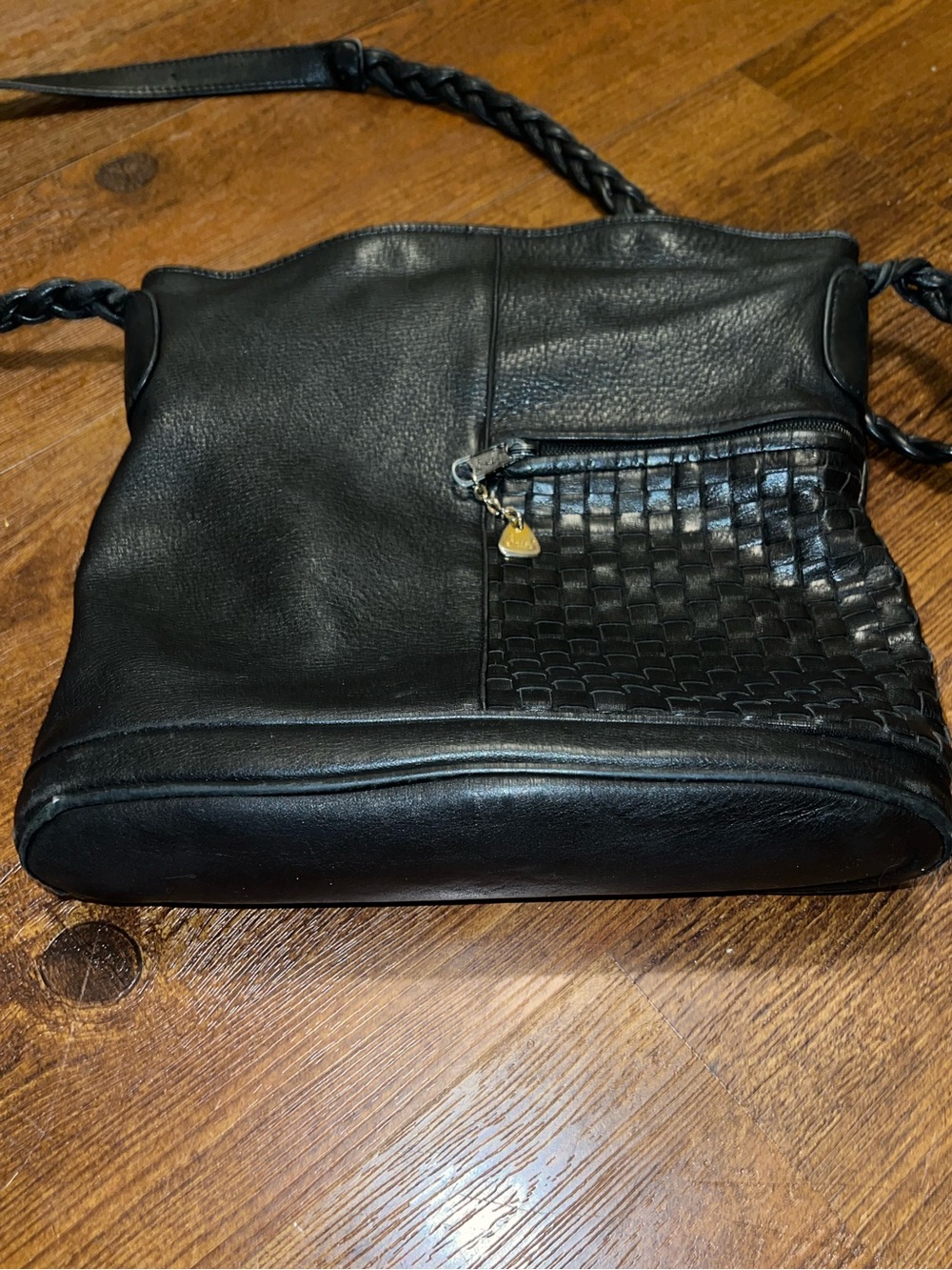 Vintage Brio! Purse Black Leather Braided Strap Crossbody Satchel Bag - Picture 4 of 9